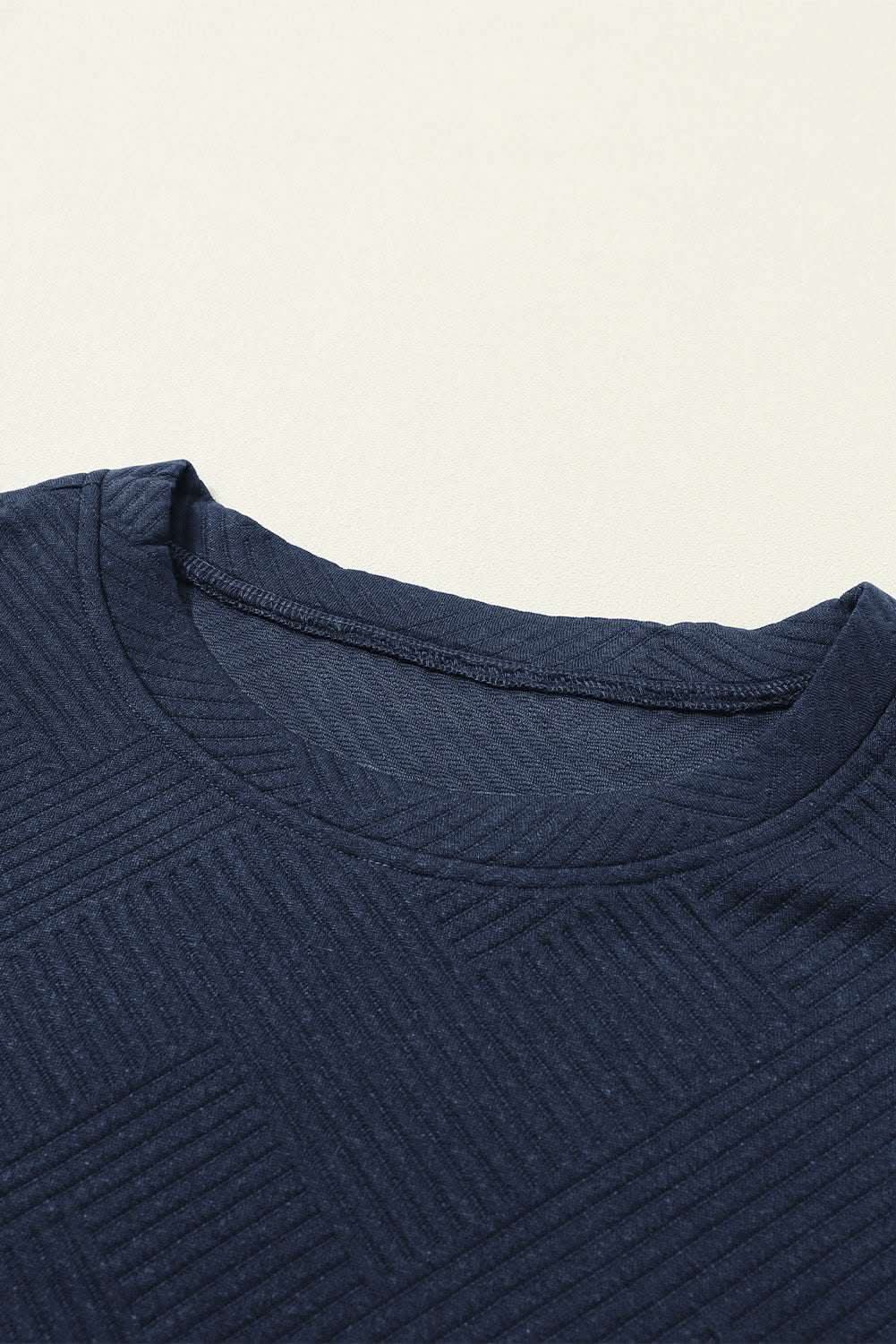 Navy Blue Textured Loose Fit T Shirt and Drawstring Pants Set - Love Salve